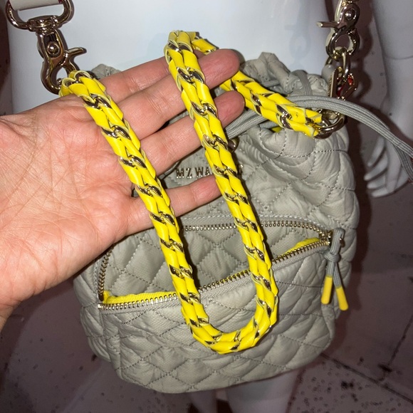 MZWALLACE Quilted Beige/gray Crossbody Bag with Yellow Accents - Picture 4 of 11